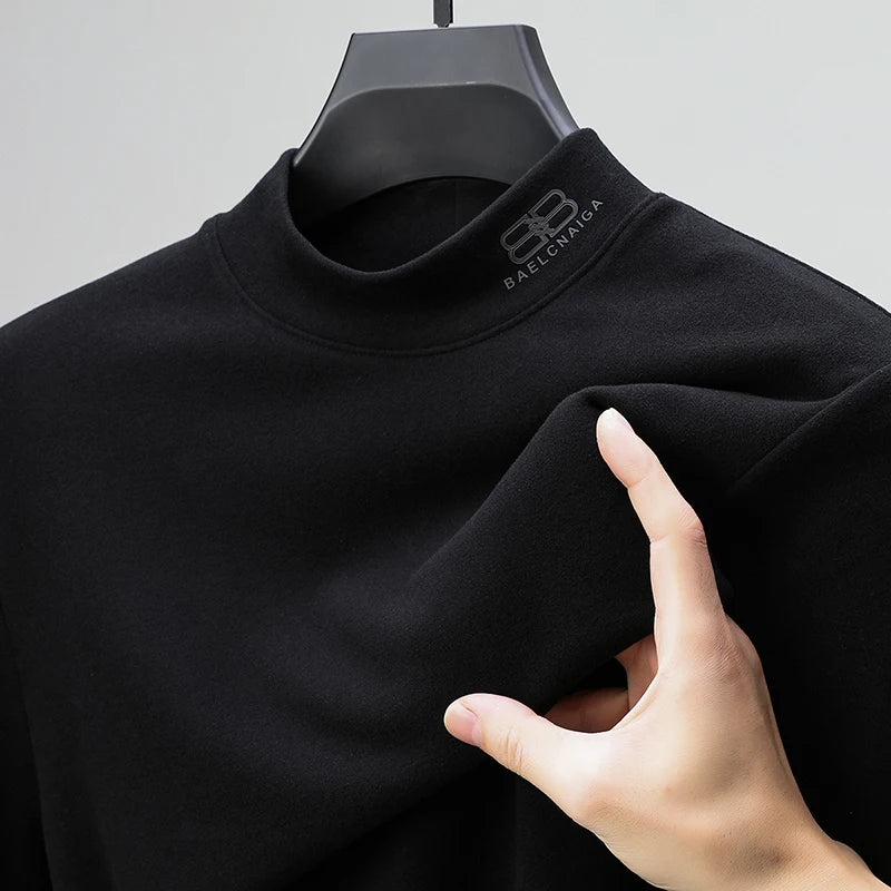 Men's High-Quality Velvet T-Shirt Printed with Warm Letters for Fall and Winter