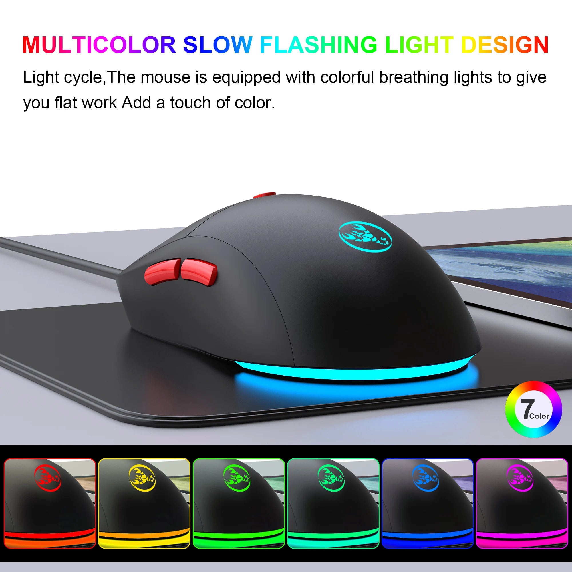 Rechargeable 2.4G USB Wireless Mouse Adjustable 3600dpi 7 Colors RGB Comfortable Mice for Home Office Laptop Computer Gamer