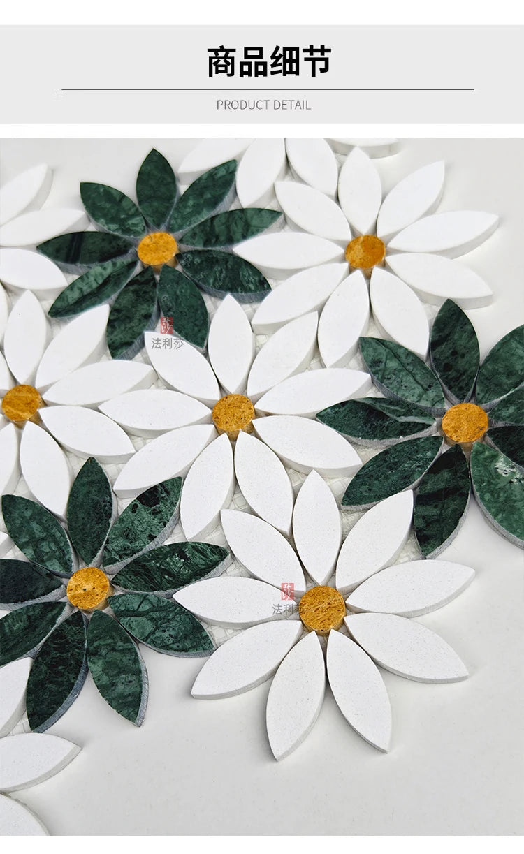 Building materials marble white-green stone mosaic sunflower toilet balcony residential hotel floor decoration background wall - Daisan Mart