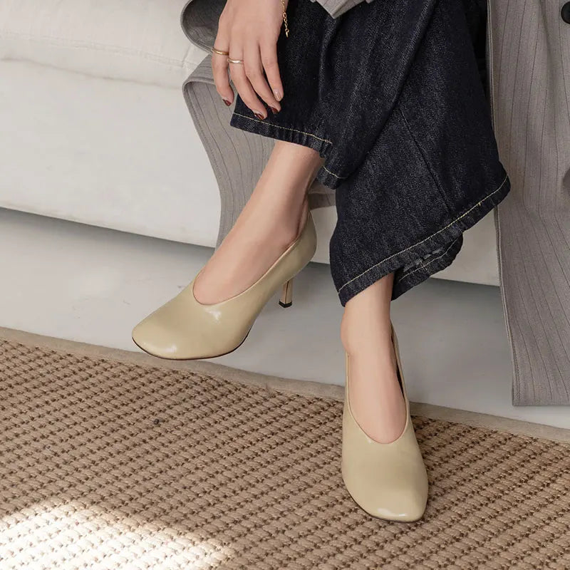Giày Cao Gót Nữ Phong Cách Retro Pháp Da Thủ Công