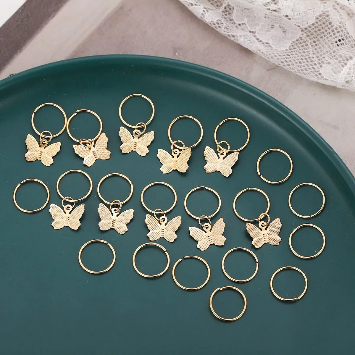 Hippie Hair Beads Green Ring: 16 Piece Styling Hair Jewelry