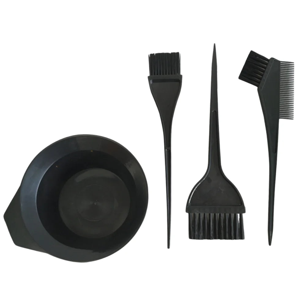 Set of 4 hair dyeing tools: bowl, brush, brush, mixing stick