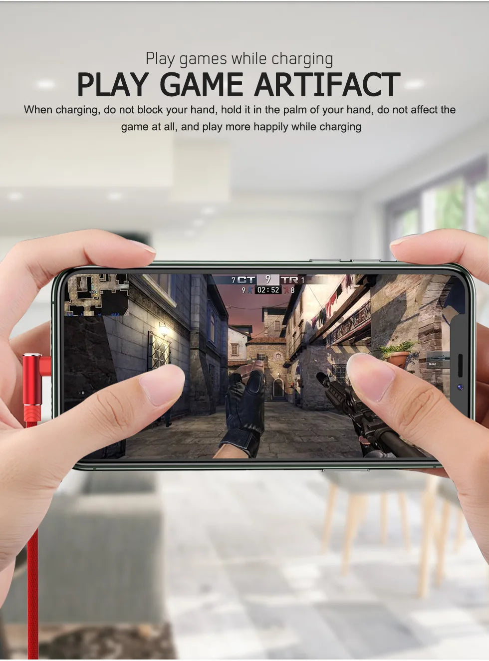 90 Degree Angle Fast Charging Cable 1/2/3m Length For iPhone/iPad