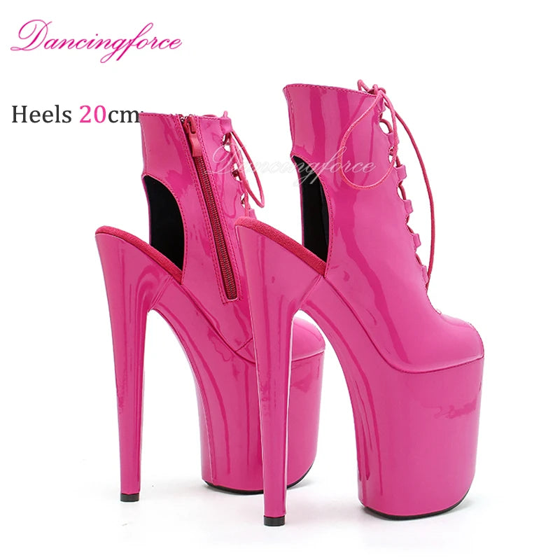 20cm High Heels, Dark Pink, Wedges, Short Cut