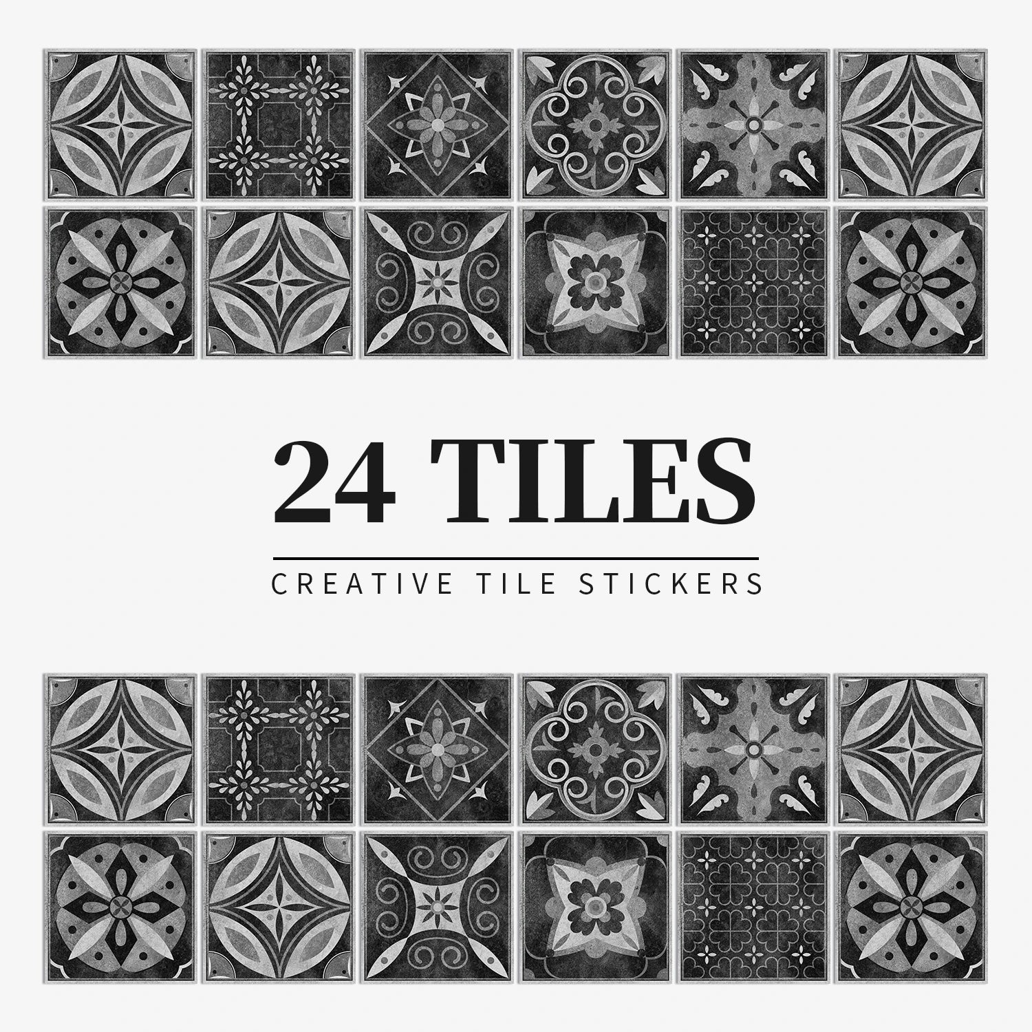 24Pcs European retro style Art Tile Wall Stickers With Self Adhesive Removable Bathroom Kitchen Waterproof Pvc Decal Wallpaper