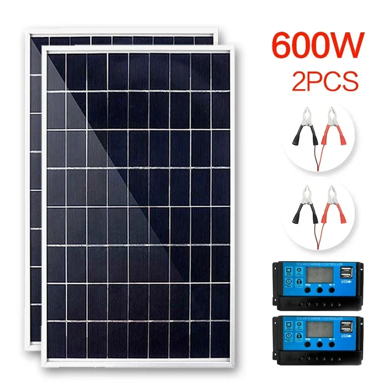 300W/600W Solar Panel Kits 12V Solar Panel 100A Controller Power Portable Solar Battery Charger for Outdoor Camping Mobile RV