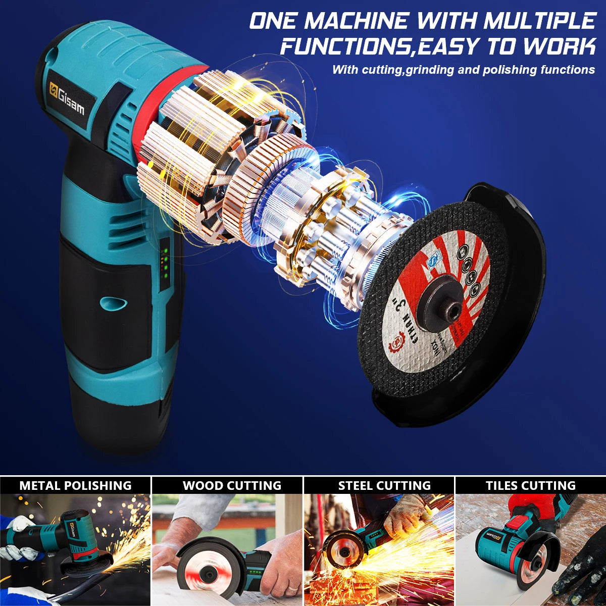 Máy mài góc không chổi than Gisam 19500rpm sạc pin - Daisan Mart