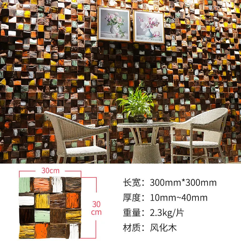 Wallpapers Home Decor Partition Black Walnut Wood Mosaic TV Background Wall Weathered Finish Eco-Friendly Rustic Style
