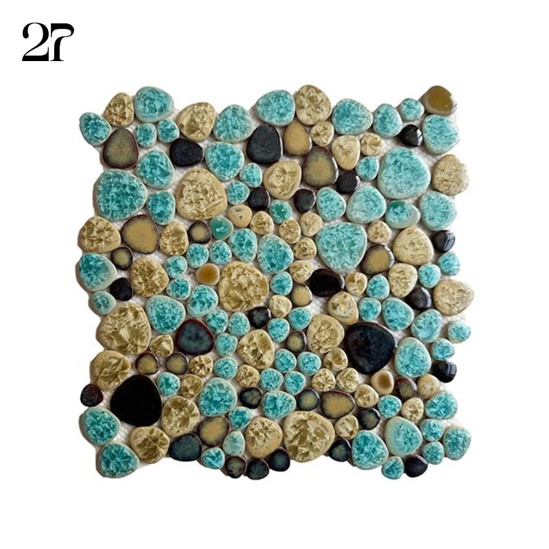 Ceramic Pebble Mosaic Fragment Hot Spring Pool Fish Pool Fragment Home Decor Toilet Non-slip Anti-friction Blue White Tile Sheet