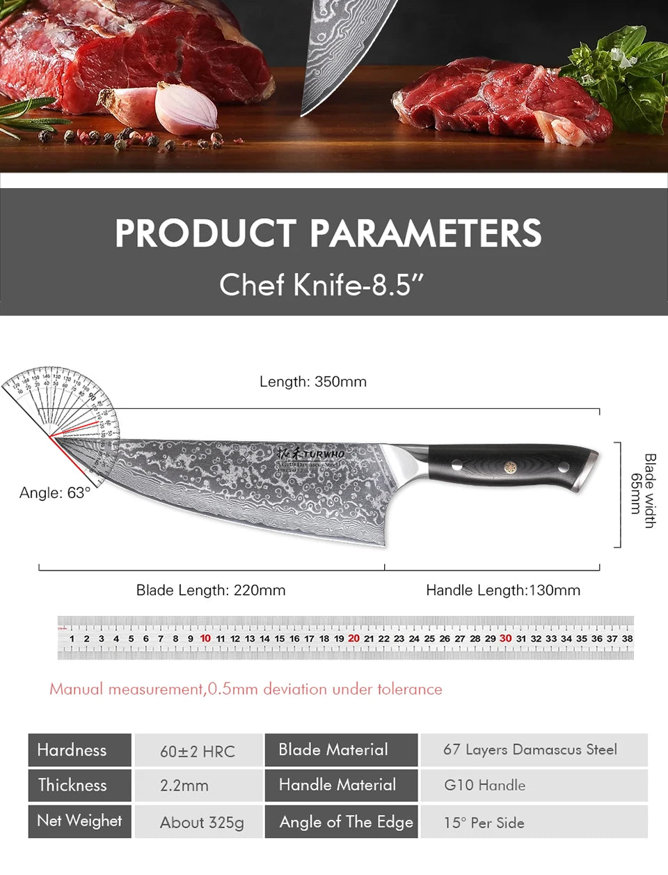 Dao Bếp Gyuto Chuyên Nghiệp - Thép Damascus 67 Lớp