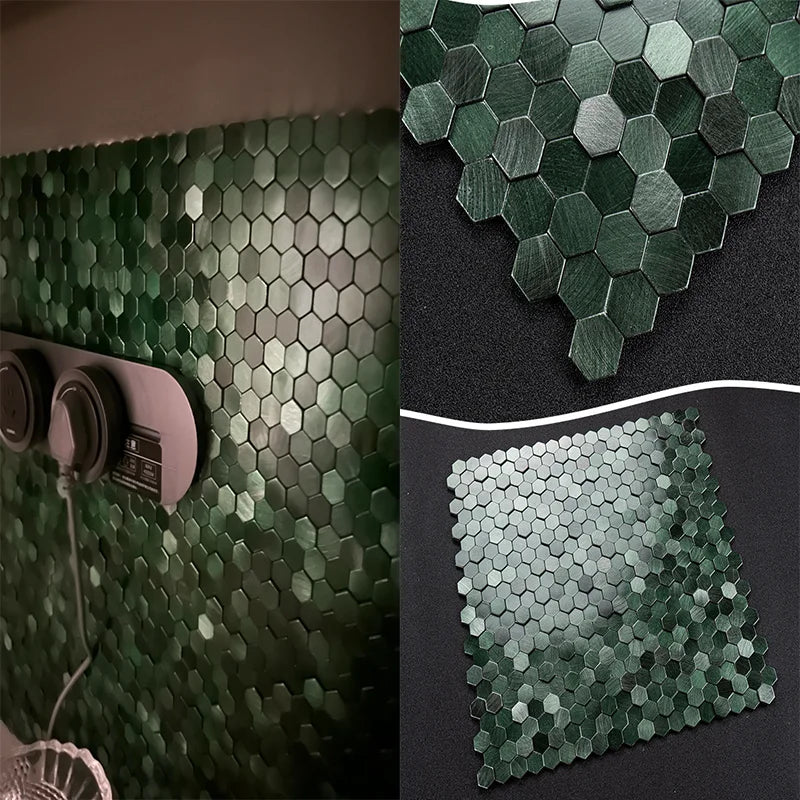 Mosaic Decorative Wall Stickers Aluminum-plastic Panel Self-Adhesive Moisture-proof Fireproof Bathroom Hexagon Tile Decoration