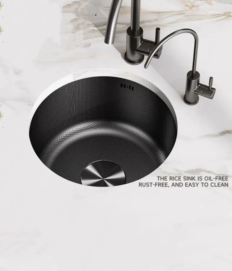 Mini Stainless Steel Kitchen Sink Wash Vegetable and Dish Basin Household Scratch Resistance Bar Balcony Round Small Single Slot - Daisan Mart