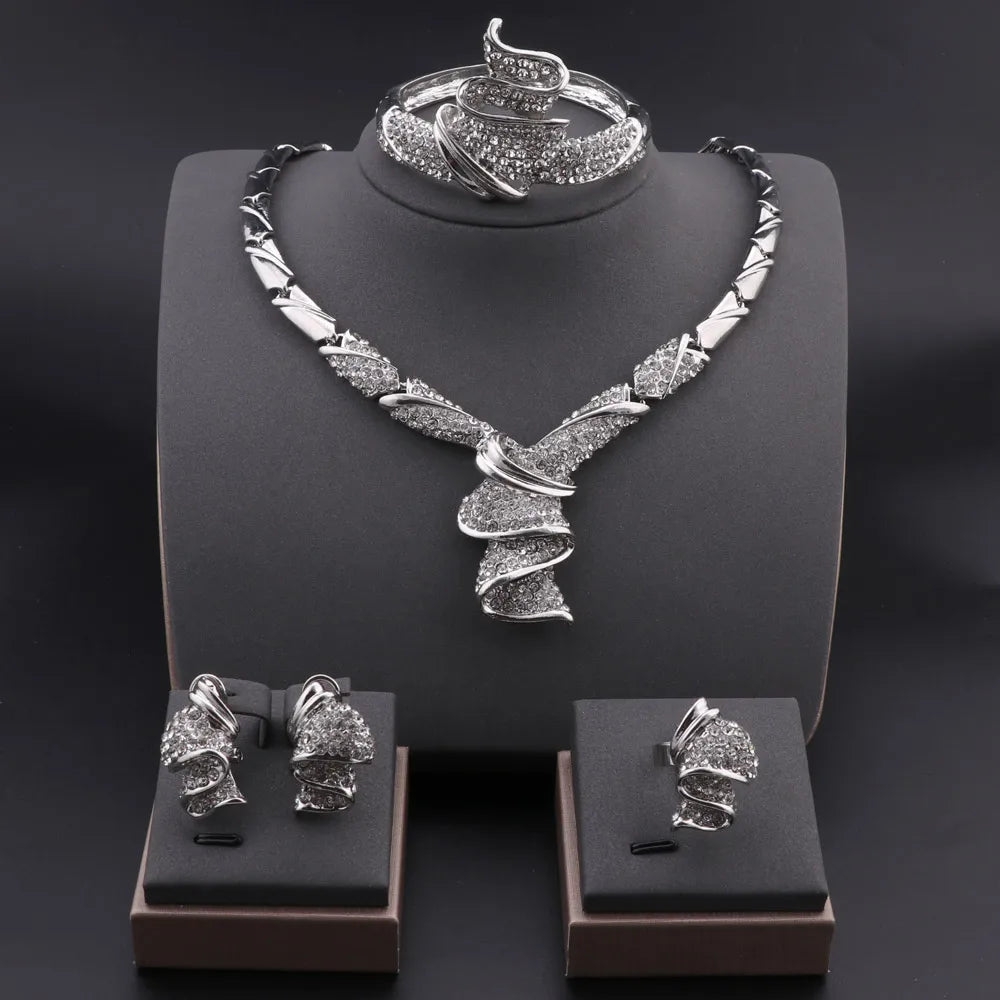Luxury Dubai Silver Wedding Jewelry Set for Women