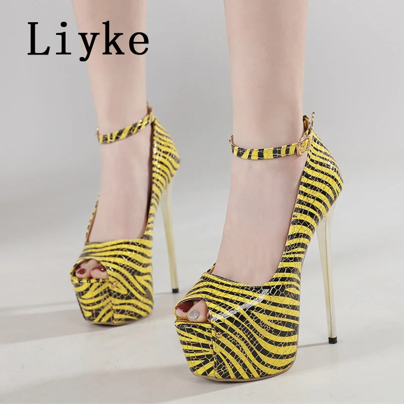 Liyke Giày Cao Gót Nữ Sọc Da Mềm Platform 16CM