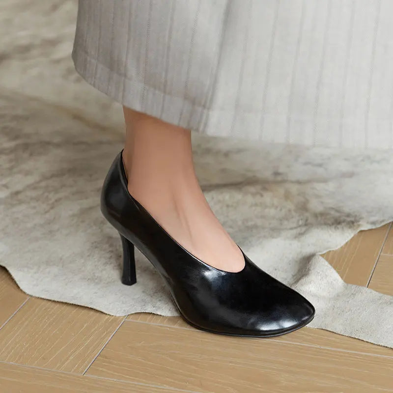 Giày Cao Gót Nữ Phong Cách Retro Pháp Da Thủ Công