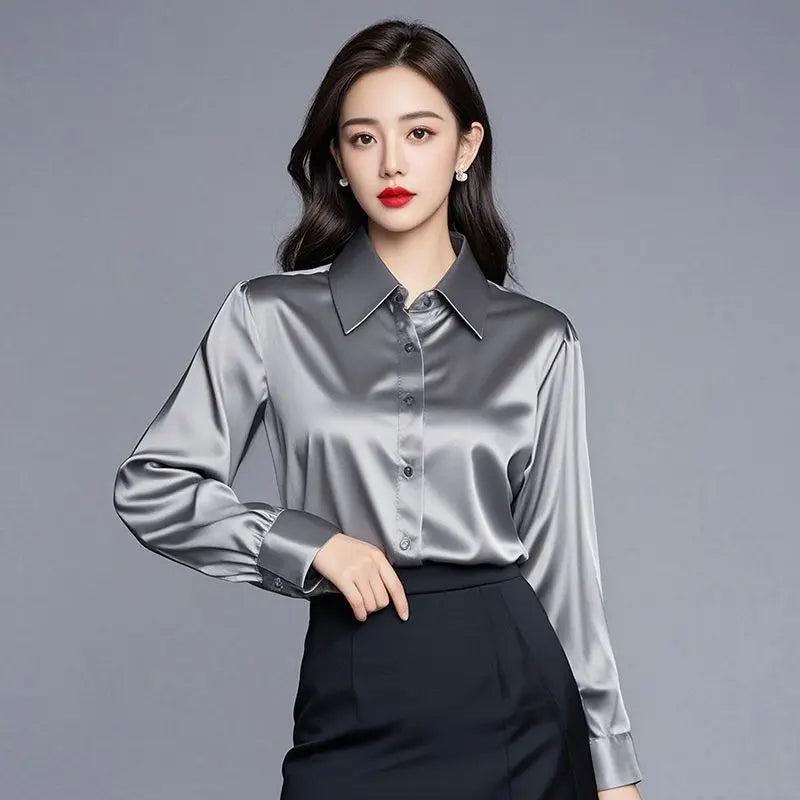 Áo Sơ Mi Lụa Công Sở Nữ Hàn Quốc Dáng Ôm Dài Tay - Daisan Mart