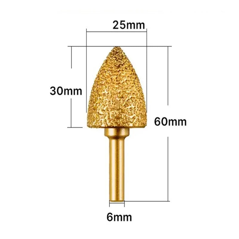 1pc 6mm Round Shank Vacuum Brazed diamond Burr grinding head Rotary File For Stone Gray Cast Iron Ductile Iron Steel Engraving