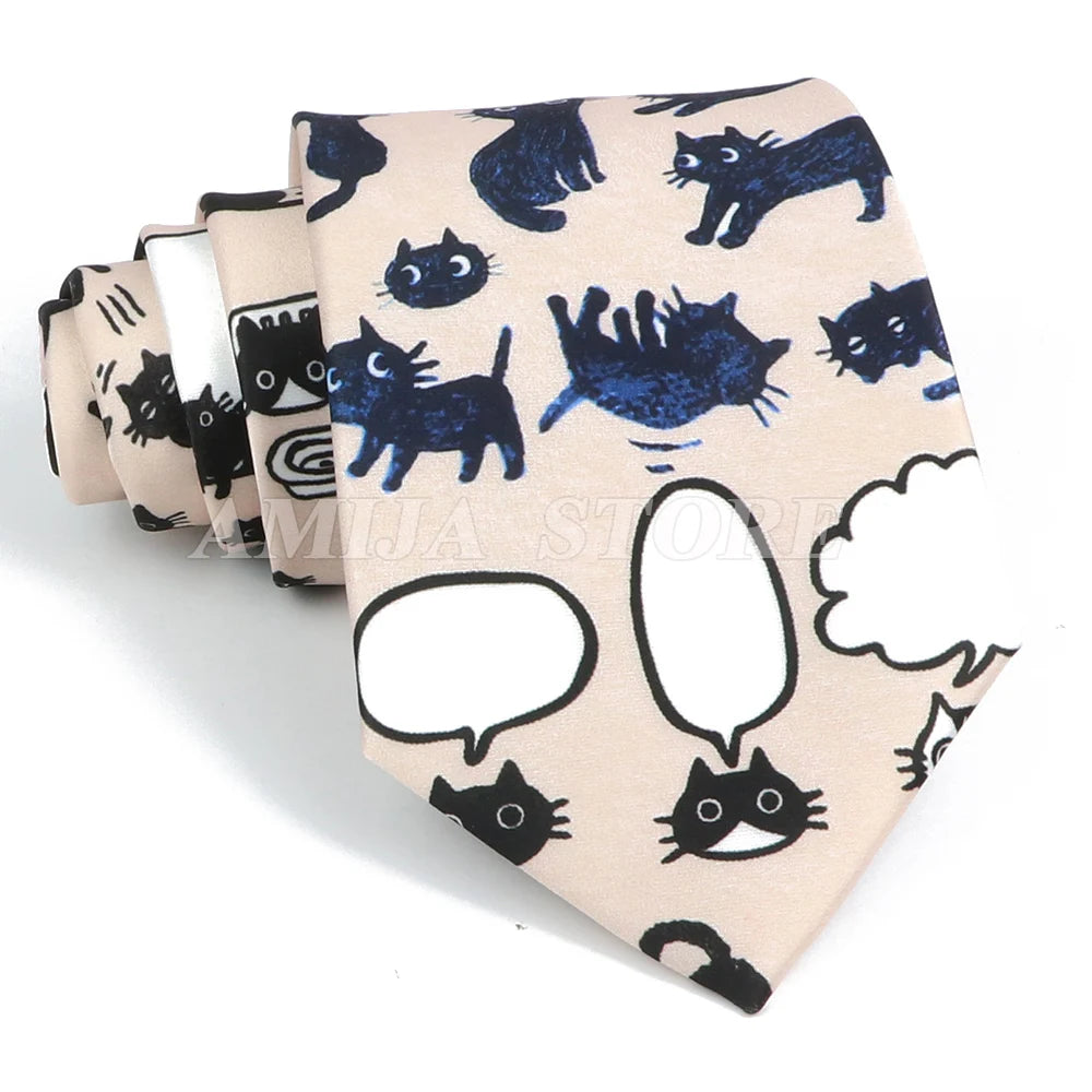 男士復古塗鴉圖案仿絲領帶 8厘米
