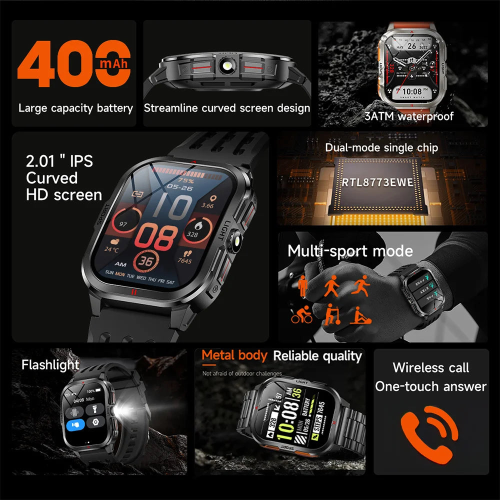 Đồng Hồ Thông Minh Nam 2025 2.01 HD, Gọi Bluetooth