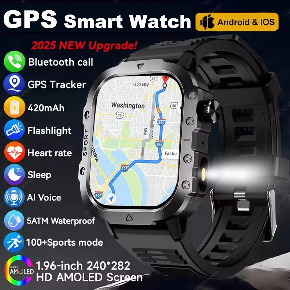 Đồng Hồ Thông Minh Nam 2025 GPS Thể Thao Chống Nước