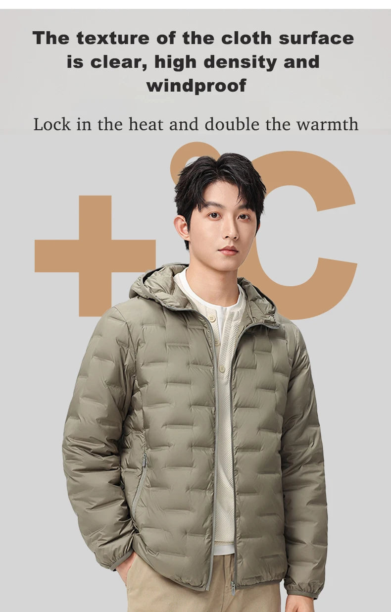 Men's waterproof down jacket keeps warm outdoors