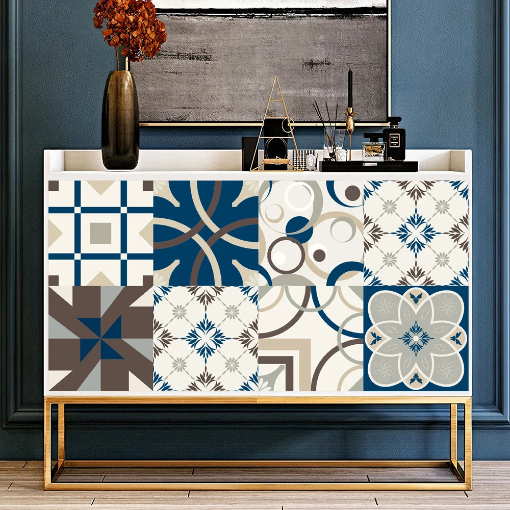 10pcs Blue &amp; Gray Matte Surface Wall Sticker Film For Tiles /Ground in Kitchen Backsplash Floor PVC Art Wallpaper Peel &amp; Stick