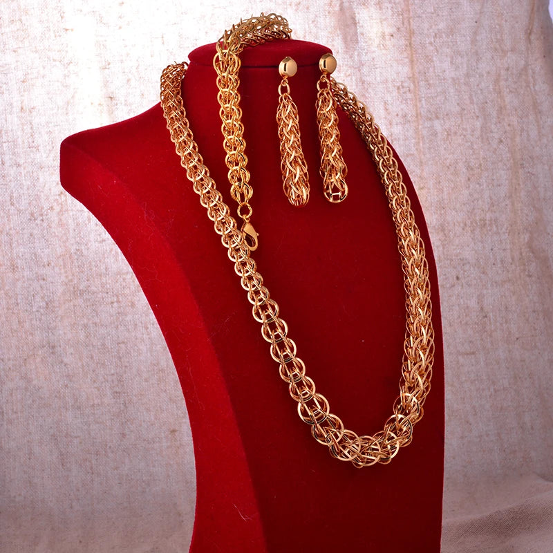 Luxurious Dubai Gold Plated Jewelry Set for Wedding Party