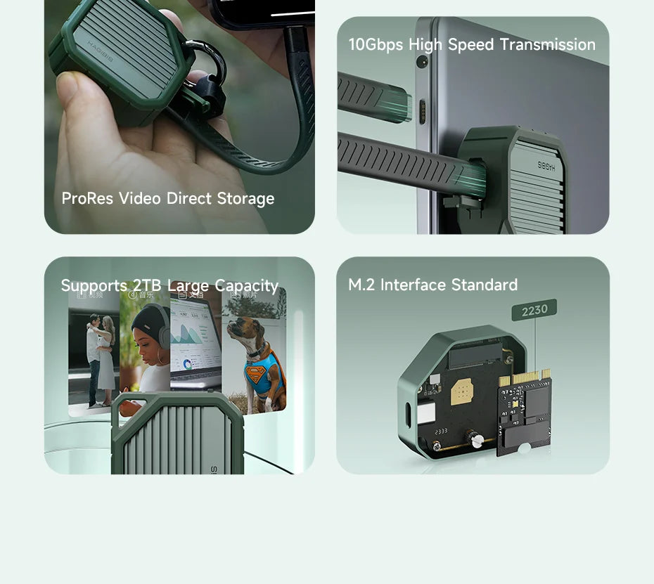 Hagibis 2230 M.2 NVMe SSD Enclosure USB 3.2 Gen 2 10Gbps to NVMe PCI-E M.2 SSD Case External SSD for Laptop iPhone 16 Pro iPad