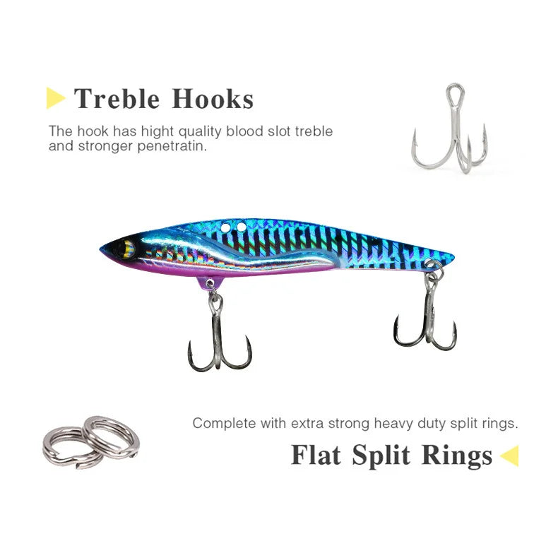 VIB Fishing Lures 35g 44g Sinking Vibration Blade Bait Spinner Spoon Jigging Lures Treble Hooks Bass Fishing Tackle