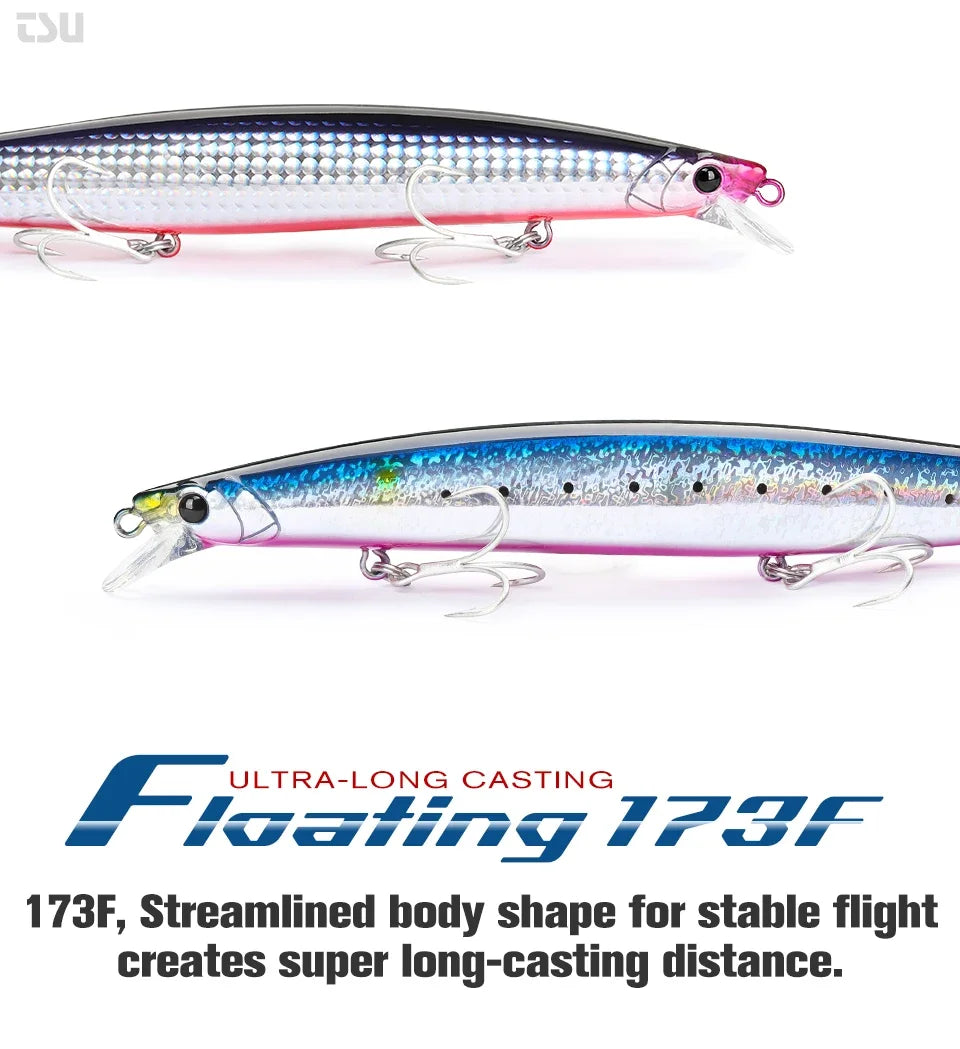 TSURINOYA Shore Fishing STINGER 173F Floating Minnow Silm Fishing Lure 173mm 37.5g Saltwater Hard Plastics Big Game Hard Bait
