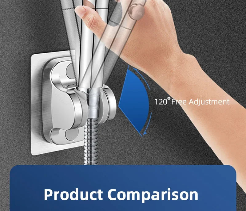 Universal Shower Head Holder No Drill Showerhead Bracket Adjustable Wall Mounted Holder for Bathroom Accessories Stable Rotation