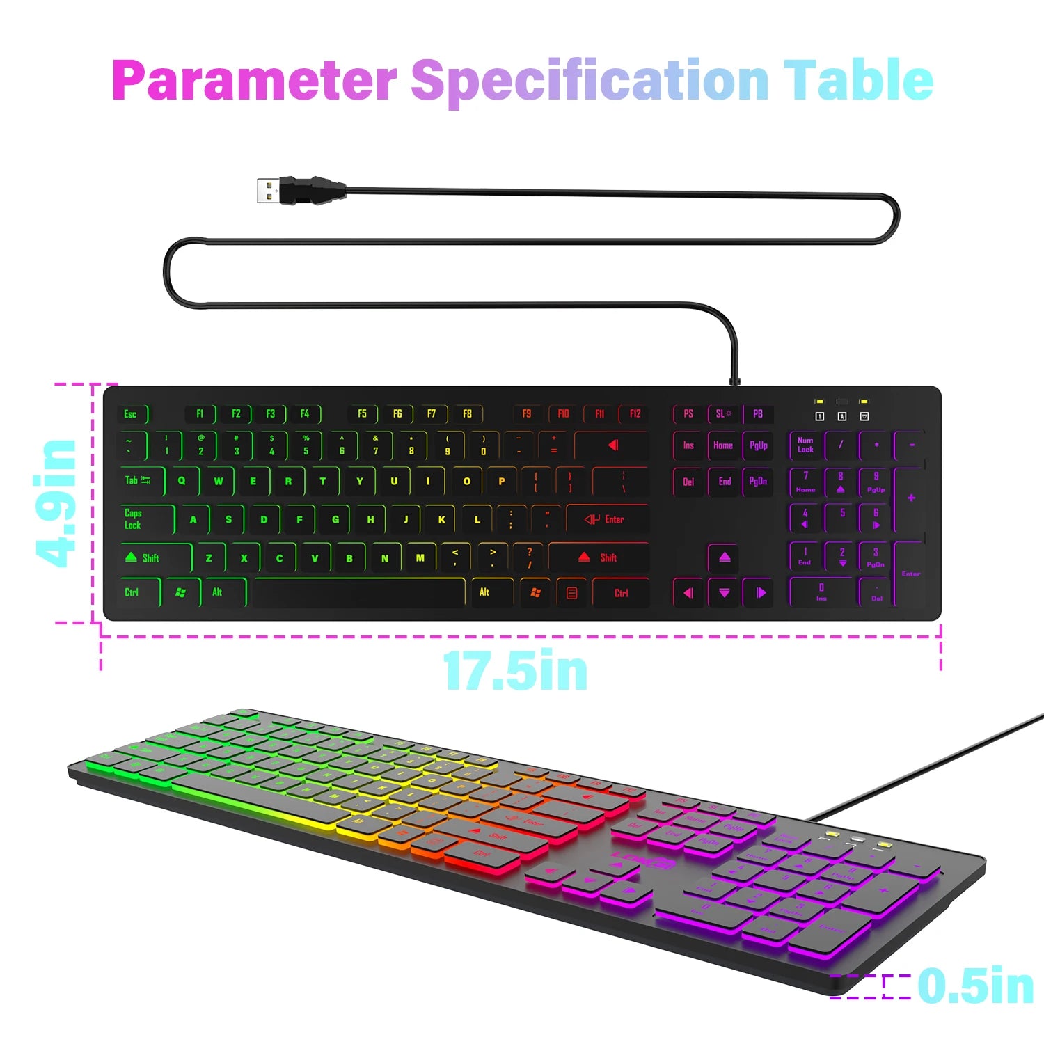 Wired RGB Gaming Mechanical Keyboard, LED Lights, Super Quiet