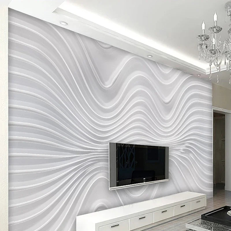 Custom 3D Stereoscopic Embossed Curve Stripe Mural Wallpapers For Living Room TV Background Wall Covering Photo Papel De Parede - Daisan Mart