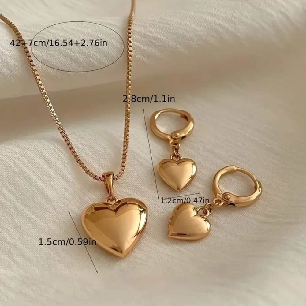 Vintage Gold and Silver Heart Jewelry Set - Earrings &amp; Necklace