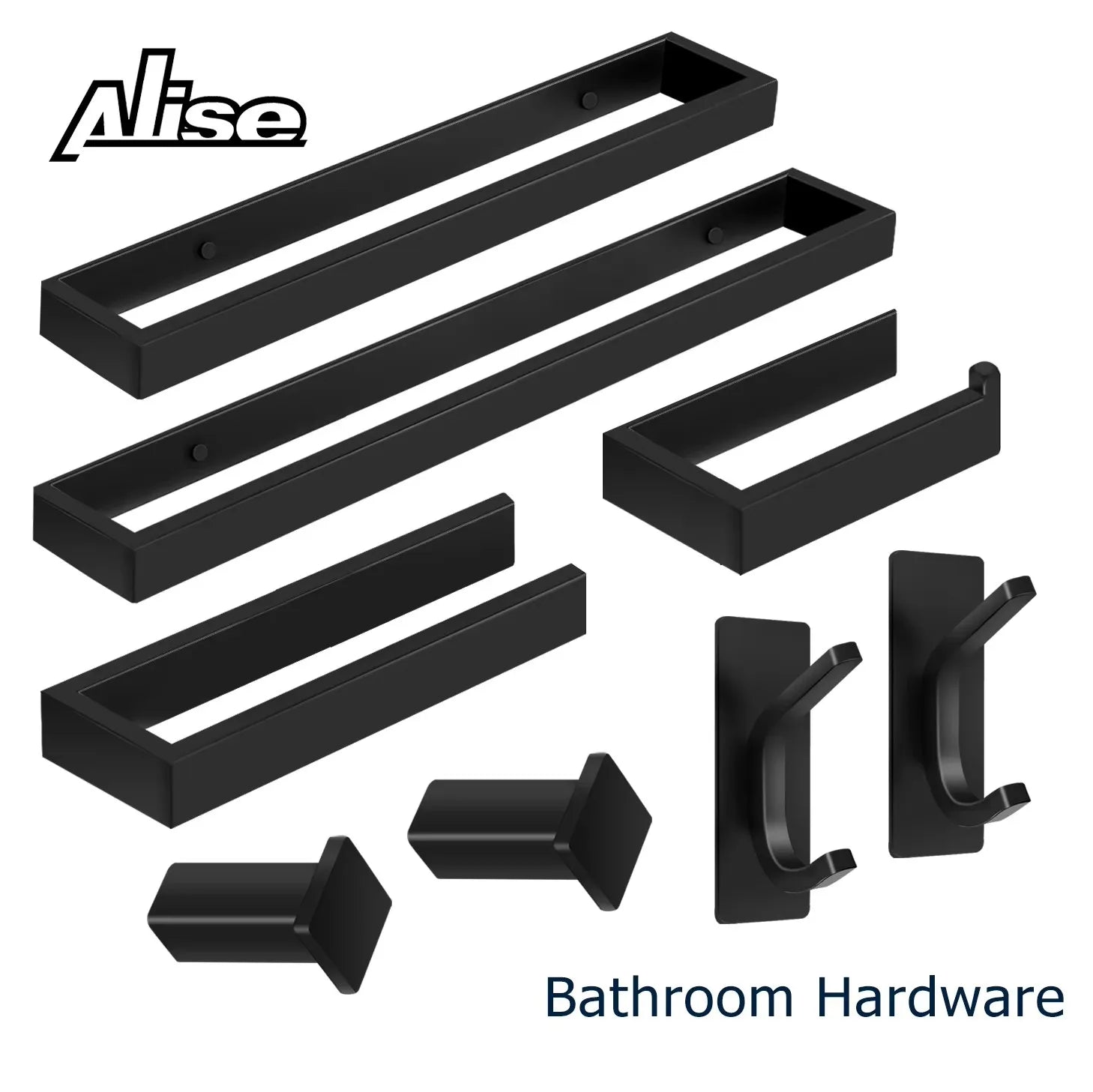 ###Black Bathroom Accessories: Coat Hooks, Towel Racks, Paper Holders