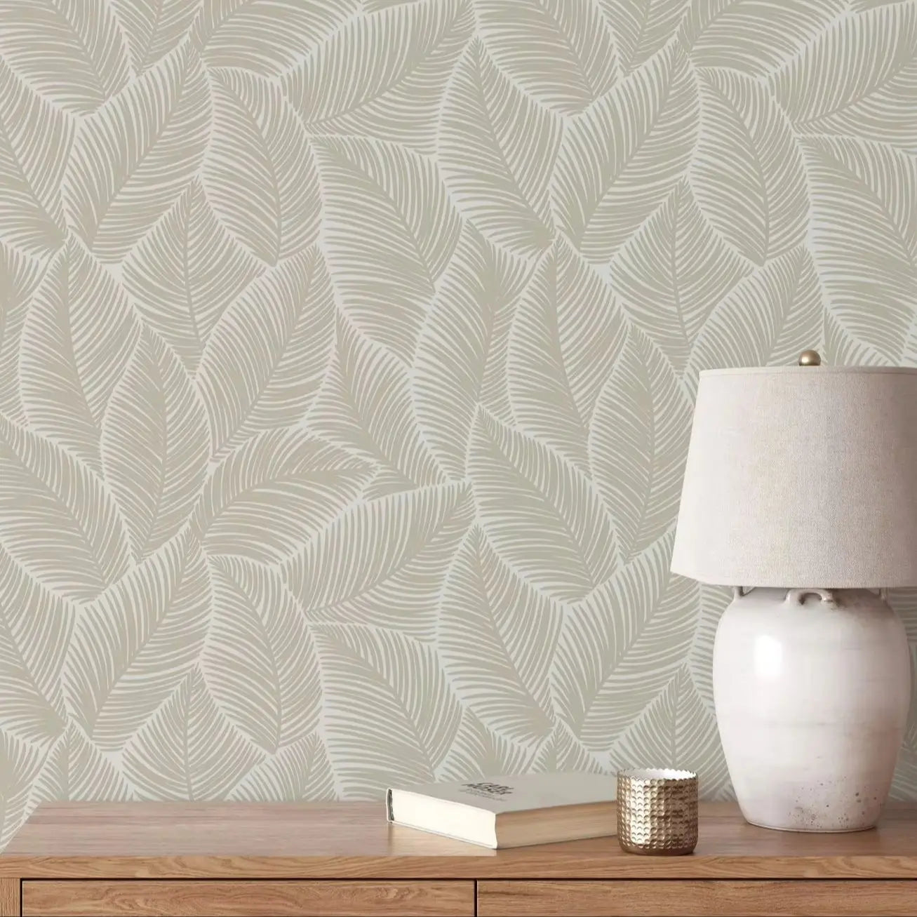 Abstract Gray Leaves Wallpaper Peel and Stick, Restore Style Tropical Palm Leaf Wallpaer,Traditional Or Self-adhesive Papers
