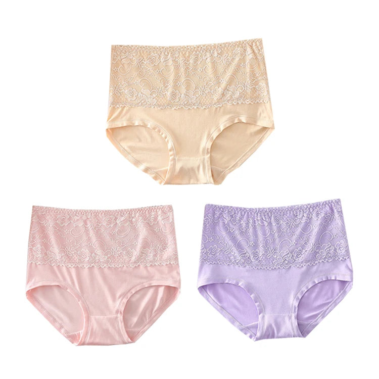 Women's High Waist Loose Fit Breathable Milk Lace Underwear
