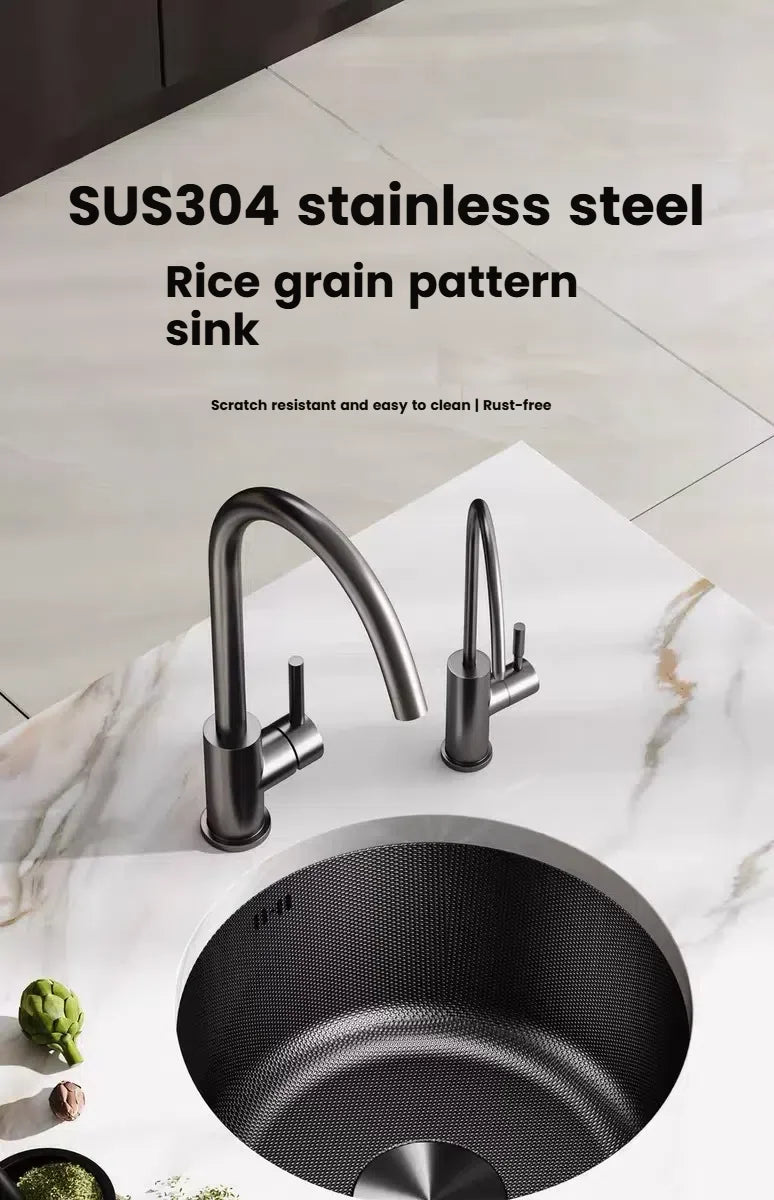 Mini Stainless Steel Kitchen Sink Wash Vegetable and Dish Basin Household Scratch Resistance Bar Balcony Round Small Single Slot - Daisan Mart