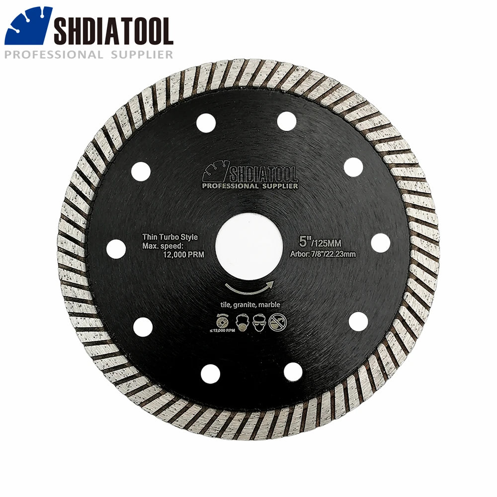 SHDIATOOL 5Pcs Dia125mm Superthin Diamond Turbo Saw Blade Ceramic Tile Marble Granite Cutting Disc 5inch Circular Disc Cutter