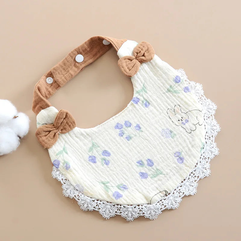 Newborn Muslin Lace Bow Bib for Baby Girls