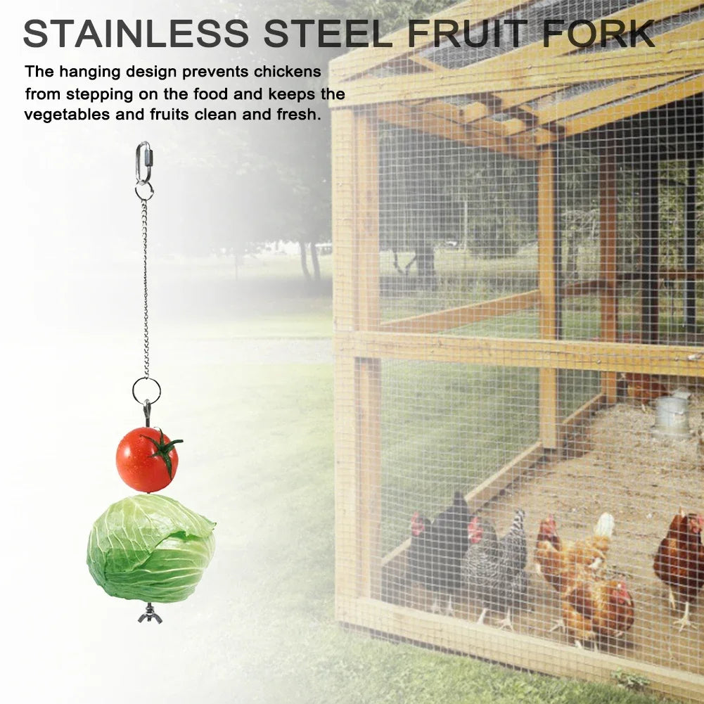 Pet Parrot Stainless Steel Feeder Fruit Corn Fork Toys Chicken Vegetables Holder Hanging Feeding Stick Feeder Pet Accessories