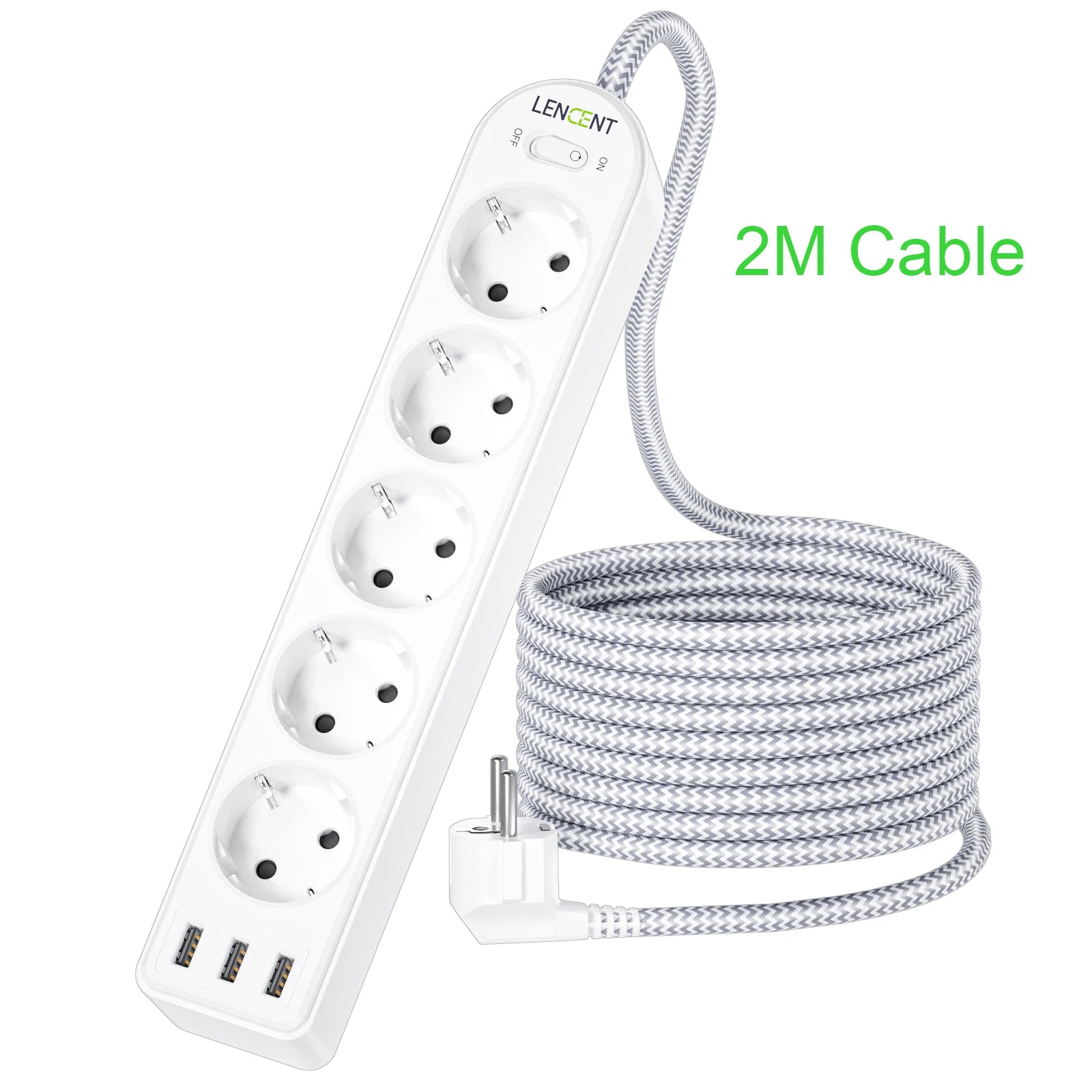 LENCENT - Ổ Cắm Đa Năng 8 Trong 1, 5 Ổ Cắm, 3 USB