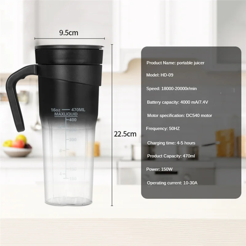 SOFT-Portable Personal Blender For Shakes And Smoothies Blender With 6 Blades USB Rechargeable Handle And Straw Lid Blender