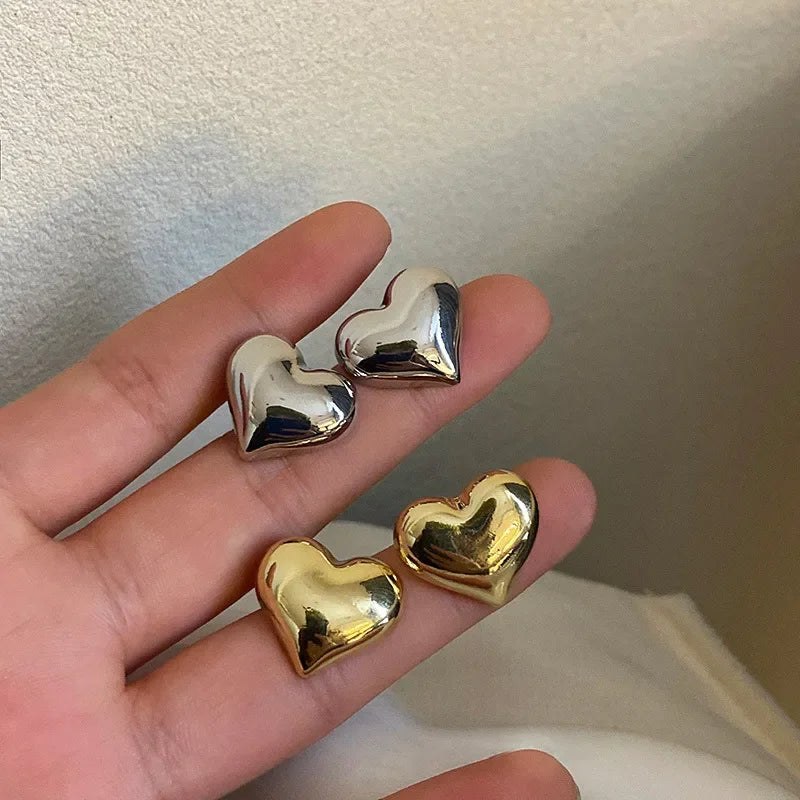 Delicate Plain Gold Heart Earrings For Women