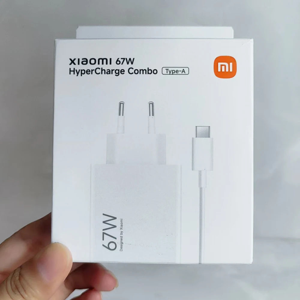 Xiaomi 67W EU Charger Turbo Fast Wall Charging Adapter for Mi 14 13 12 11 Pro PocoX7 Redmi Note 15 14 13 K60 Pro 6A Type C Cable