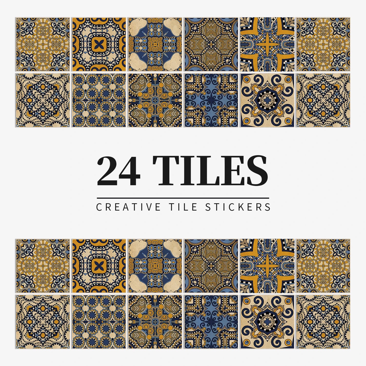 24Pcs European retro style Art Tile Wall Stickers With Self Adhesive Removable Bathroom Kitchen Waterproof Pvc Decal Wallpaper