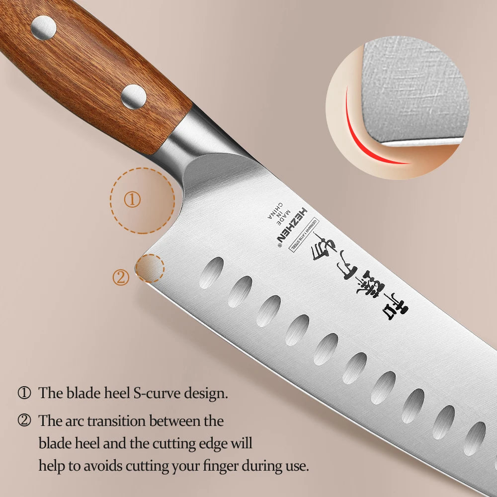 HEZHEN Kitchen Knife Set 1.4116 Steel Red Wood Handle