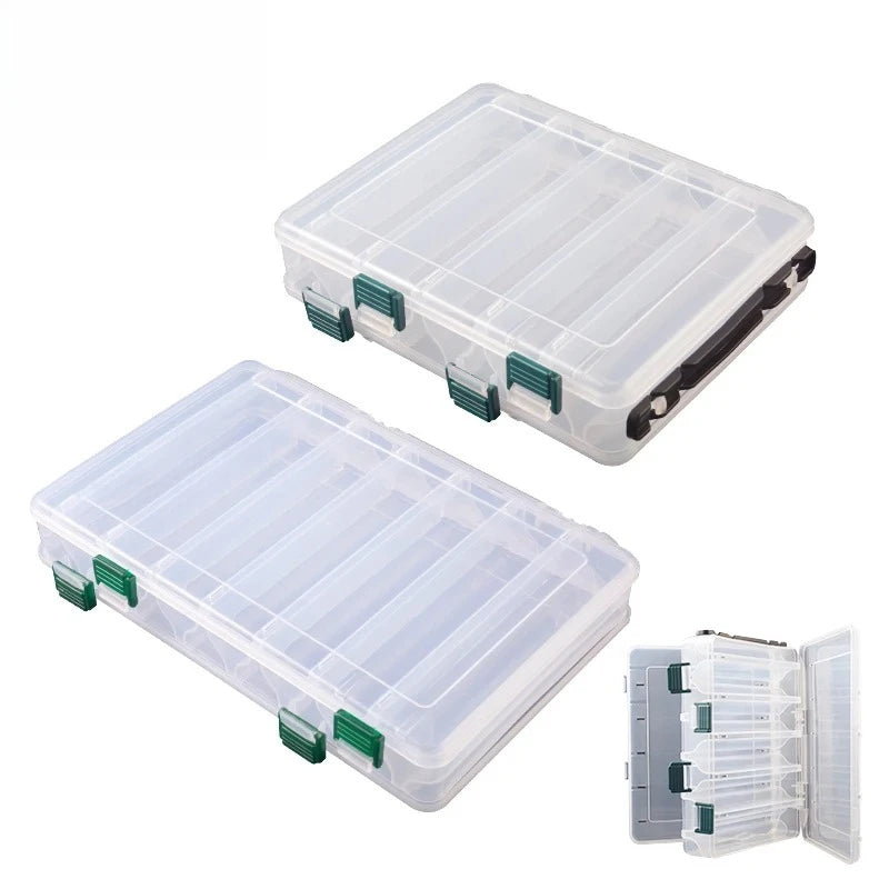 Double Sided 14/10 Compartment Fishing Tackle Box For Sea Fishing Lure Bait Hook Accessories extra-large space Storage Box