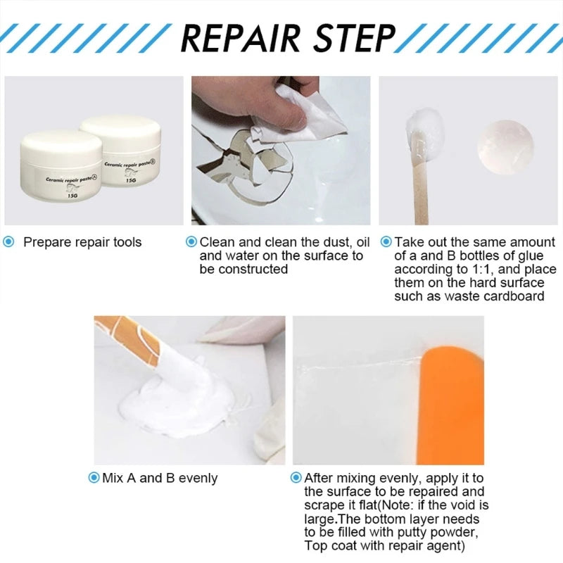 Ceramic Repair Adhesive for Bathtubs &amp; Damaged Ceramic Tiles