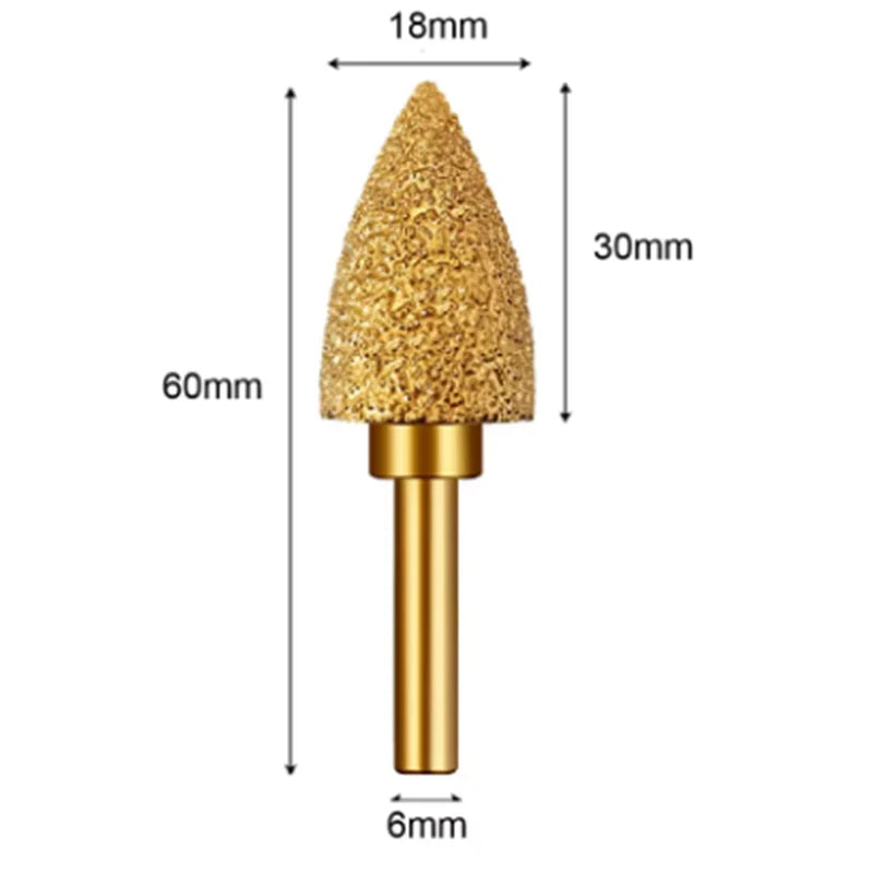 1pc 6mm Round Shank Vacuum Brazed diamond Burr grinding head Rotary File For Stone Gray Cast Iron Ductile Iron Steel Engraving